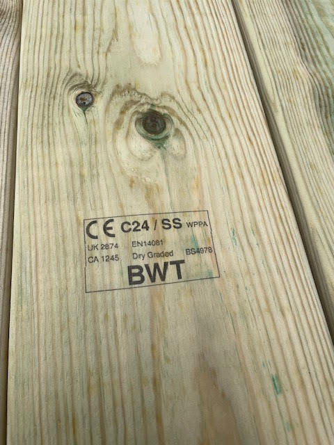 6X2 TREATED C24 GRADED DECKING / ROOF / FLOOR JOIST 5.4M LENGTH
