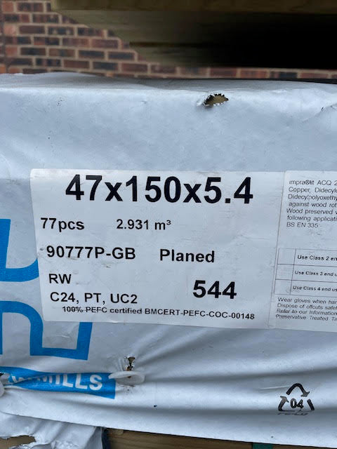 6X2 TREATED C24 GRADED DECKING / ROOF / FLOOR JOIST 5.4M LENGTH