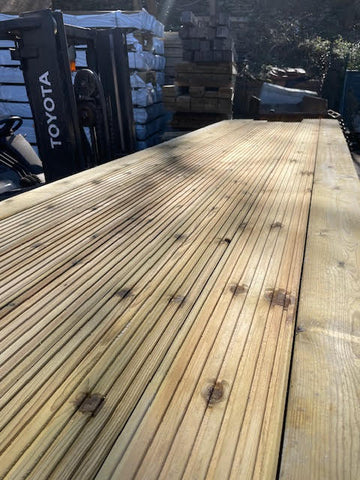 6 INCH TREATED DECKING BOARD - 3.6M - £9 PER LENGTH